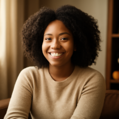 China Anne McClain tersenyum dalam potret editorial